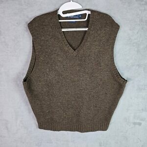 Polo Ralph Lauren Mens XL Lambswool V-Neck Sweater Vest Olive Brown Heather Pony